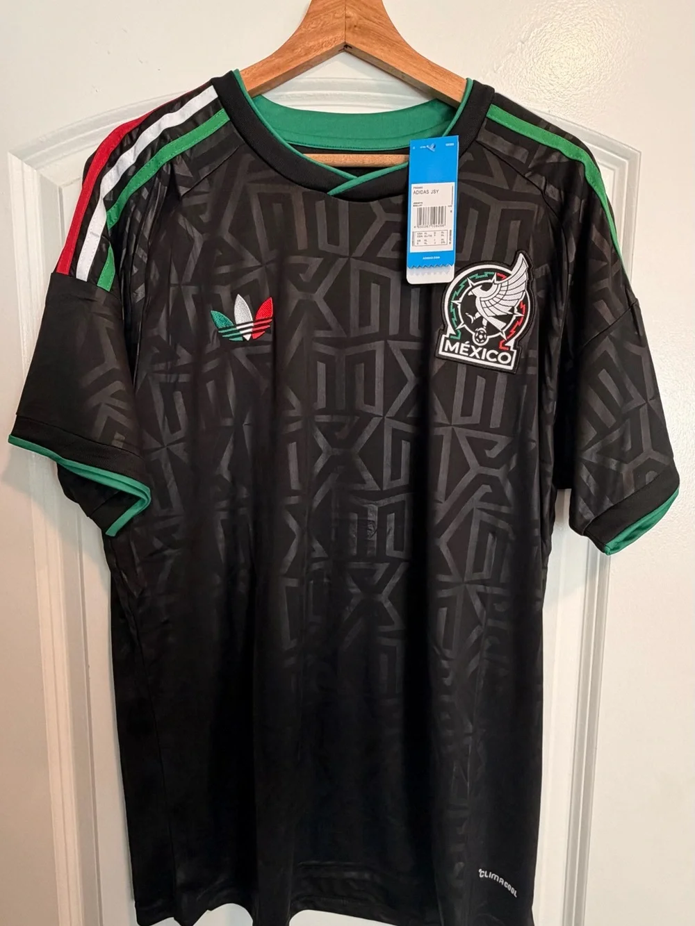 adidas Mexico Black Soccer Jersey with Green & Red Trim